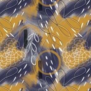 Abstract art mustard and blue 