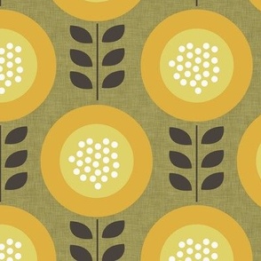mid century blossoms, yellow on green