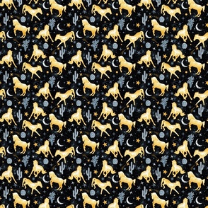 Magical West- Wild Horses in Mystical Desert- Buff American Yellow Canyon Blue  White on Black- Small Scale 