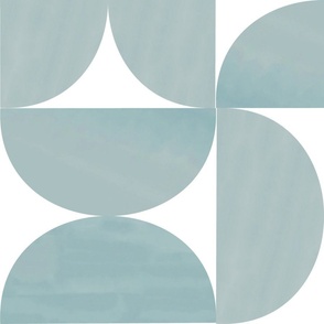 Watercolour Bauhaus Semi Circles Large - Teal  - Inflexion Morning Mist 