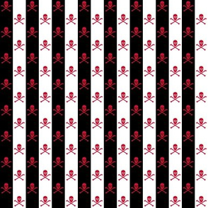 Red Skull and Crossbones on Black and White 1/2 inch Stripe