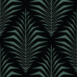 XL Geometric Palm Leaves Moody Tropical Black Green 12in