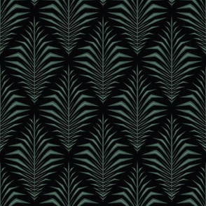 Large Geometric Palm Leaves Moody Tropical Black Green 6in