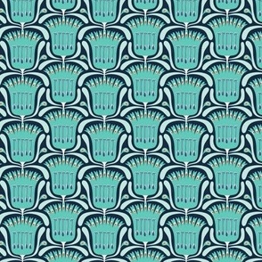 Catalina - Folklore Floral Geometric Navy Blue Aqua Tonal Small Scale