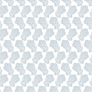 Lace flowers on rows pastel blue on white
