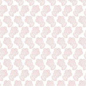 Lace flowers on rows pastel pink on white