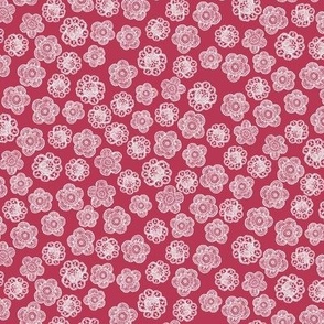 Small lace flowers white on dark pink