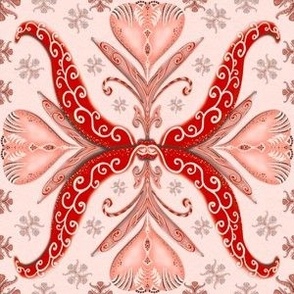 Rose quartz  and red Ogee florals handdrawn small