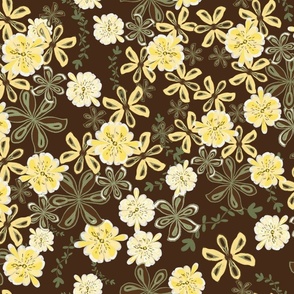 earthy boho floral brown and yellow large scale