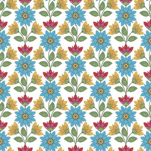 BLUE YELLOW RED FOLK ART FLOWERS 6