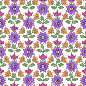 PURPLE ORANGE PINK FOLK ART FLOWERS 6