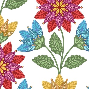 RED BLUE YELLOW FOLK ART FLOWERS 24