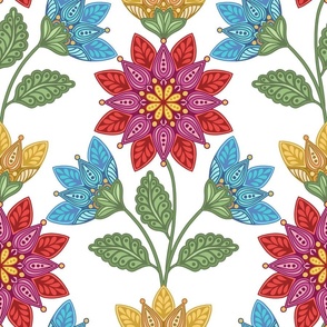 RED BLUE YELLOW FOLK ART FLOWERS 18