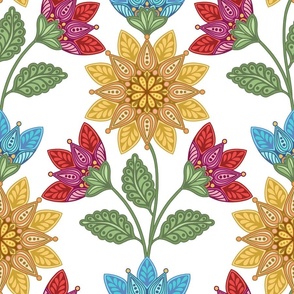 YELLOW RED BLUE FOLK ART FLOWERS 18