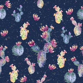 Navy Blue Cactus / Watercolor Flowers / Kids
