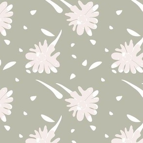 Flower Shower - Hint Of Pink And White On Sage Green.