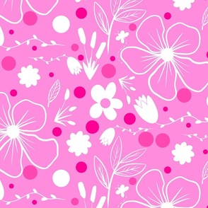 Floral garden spring summer in bright pink (large scale)