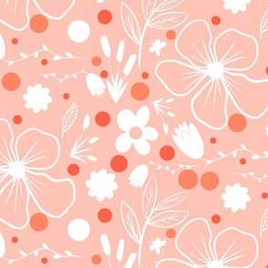 Floral garden spring summer in peach (large scale)