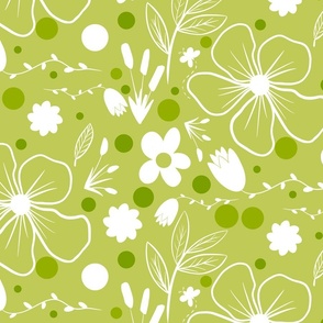 Floral garden spring summer in green (large scale)