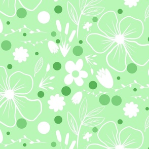 Floral garden spring summer in mint green (large scale)