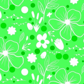 Floral garden spring summer in bright green (large scale)