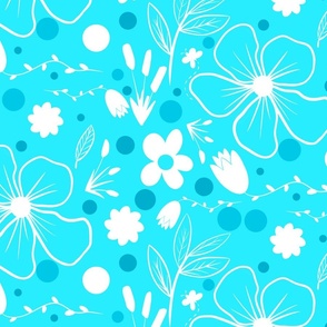 Floral garden spring summer in bright blue (large scale)