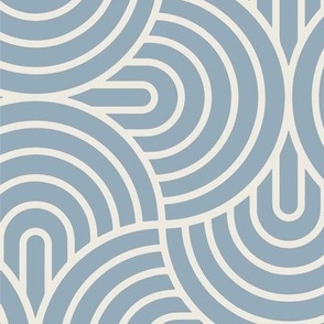Mid Century Modern - Mod Ovals - Aleutian Blue White Retro Inspired Fabric - Large Scale