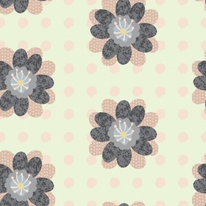Dainty Floral Blush Greens Greys - Large Scale