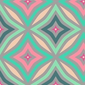 Figured rhombuses, Large scale, Stripes turquoise, dark green, pink