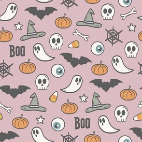 (M Scale) Boho Halloween Scattered on Light Pink
