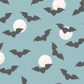 (M Scale) Boho Bats and Moons Halloween on Blue