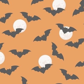 (M Scale) Boho Bats and Moons Halloween on Orange