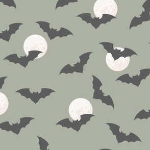 (M Scale) Boho Bats and Moons Halloween on Sage Green