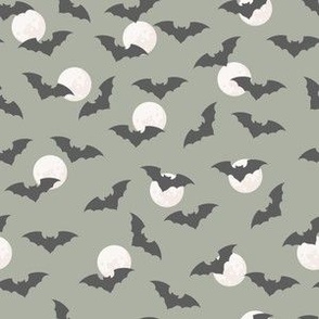 (S Scale) Boho Bats and Moons Halloween on Sage Green