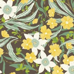 Butter Yellow, Brown and Sage Green Floral  for Barbara Ann