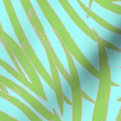 Green Light Pink on Turquoise Watercolor Fronds 