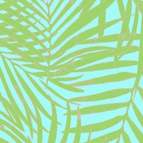 Green Light Pink on Turquoise Watercolor Fronds 