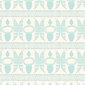 Modern Aztec Geo Shapes in Rows in Blue and Off White