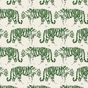 Tigers Walking - Dark Green on Linen White