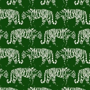 Tigers Walking - Linen White on Dark Green