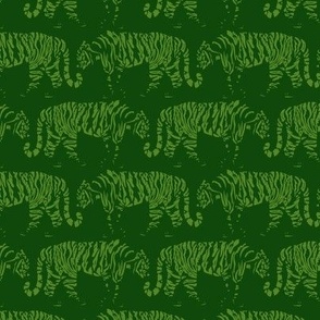 Tigers Walking - Light Green on Dark Green