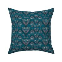 Hearts geometrics handdrawn and textured on teal