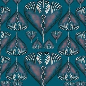 Hearts geometrics handdrawn and textured on teal