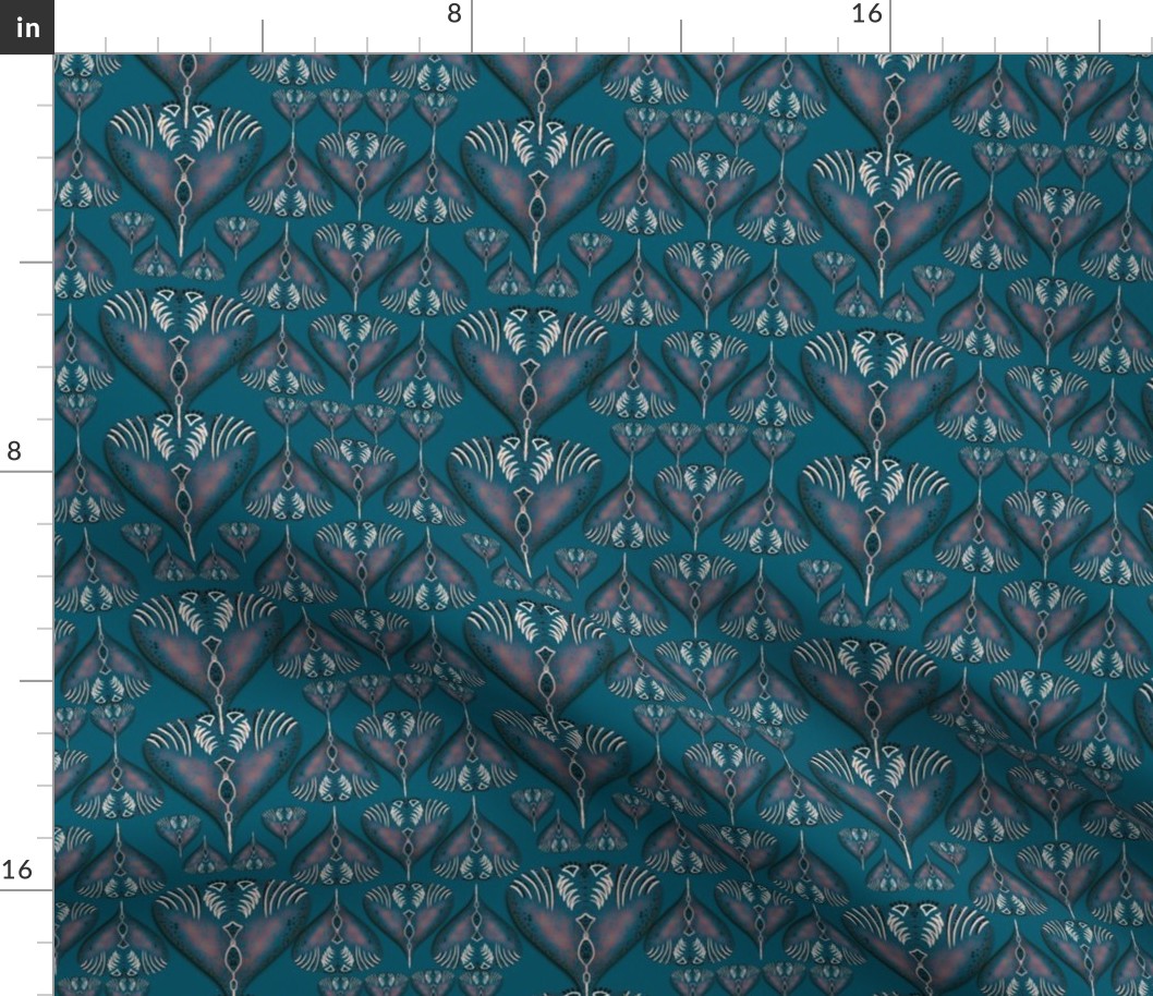 Hearts geometrics handdrawn and textured on teal