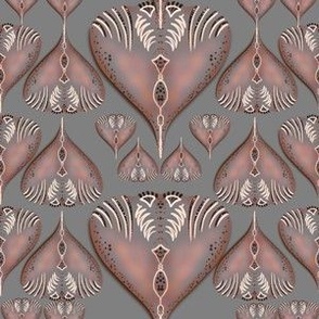 Rose pink and deep grey hearts in geometric styles and textured small