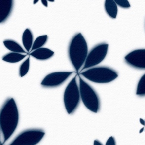 shibori indigo lilium leaves - indigo blue leaves on white - shibori fabric
