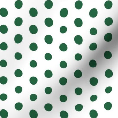 emerald green crooked dots on white - dots fabric