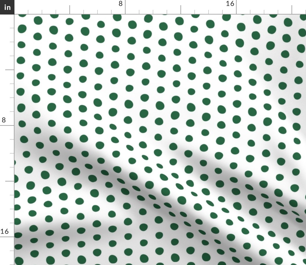 emerald green crooked dots on white - dots fabric