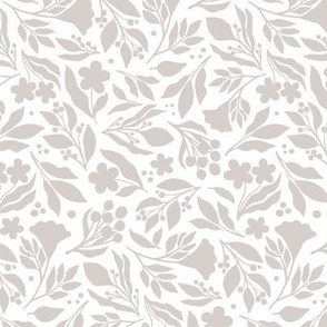 Boho floral silhouette in farmhouse grey on white 