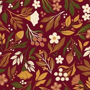 Fall Boho floral meadow in burgundy red